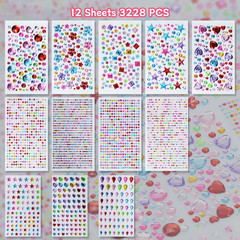 3200Pcs Self-Adhesive Gem Stickers and Rhinestones for Crafting