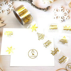 Christmas Stickers, 1.5 Inches, 600 Sheets, 6 Waterproof Transparent Gold Foil S