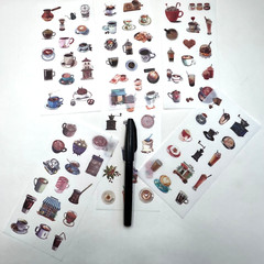 Coffee Drink Washi Paper Stickers 6 Sheets Scrapbooking Planners Journaling