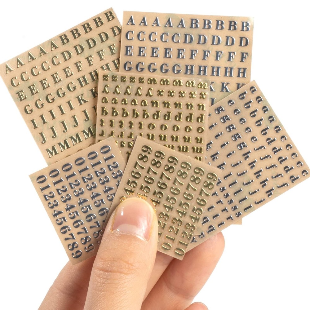EORTA 6 Sheets 4.5mm Alphabet Number Stickers Mini Letters 4.5mm, Gold/Silver