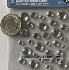 CLEAR/SILVER ROUND GEM Accent Stickers(30pc)Tiny Craft•Rhinestone •Christmas•