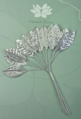 VELVET Leaves SILVER 18 x 33 mm – 12 Leaves with Wire stems Green Tara GT D