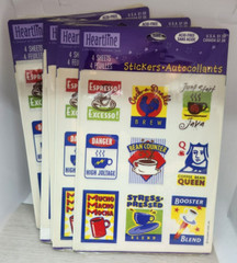 6 sealed sticker packs Heartline Hallmark COFFEE bean java espresso brew vintage