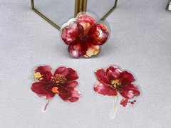 Red flower PET Stickers Pack | flower gold foil watercolor themed PET Sticker