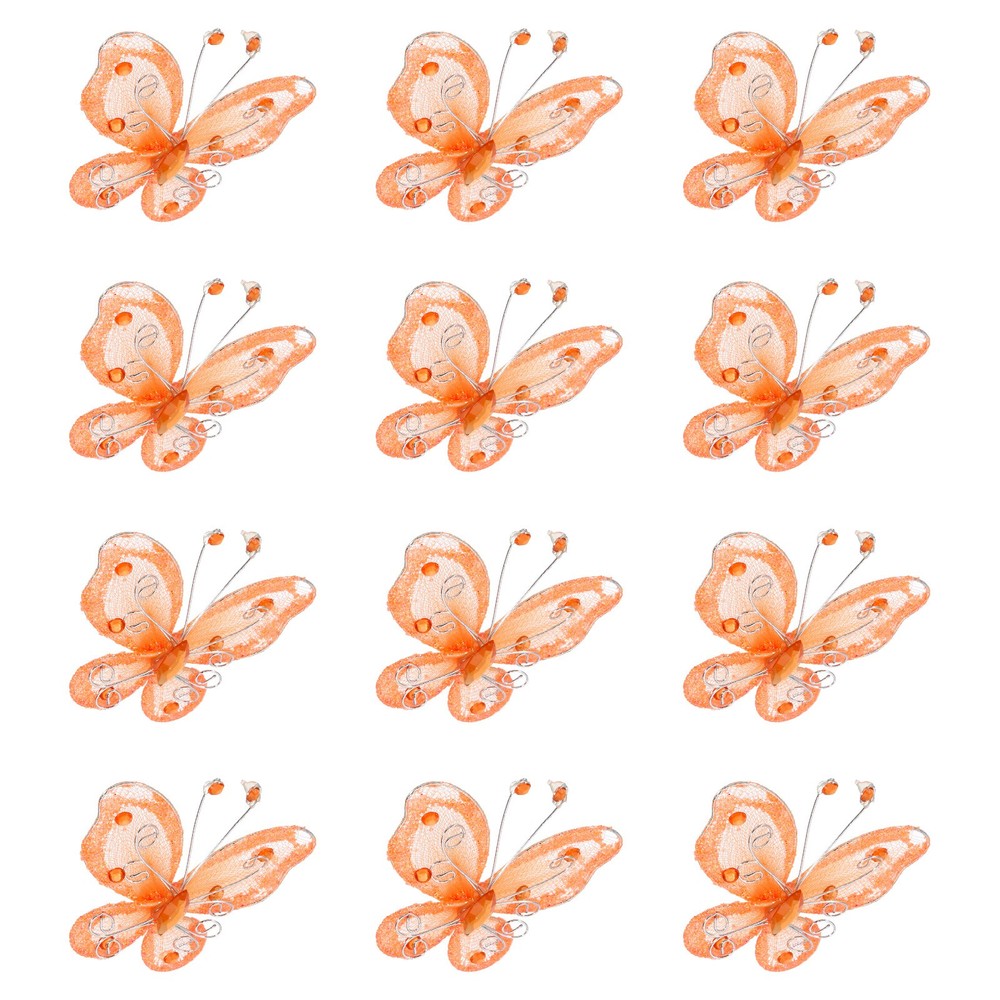 12Pcs Butterflies for Crafts, 2.2″ Organza Butterflies, Orange