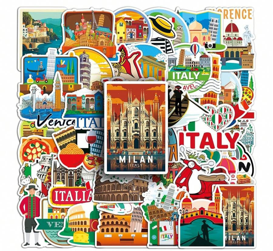 50 PCS Itanly Travel World Stickers Italian City Landmark Vacation Waterproof
