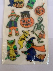Vtg Halloween Puffy Stickers Taiwan Lot of 3 Owl Pumpkin Ghost Skeleton NOS