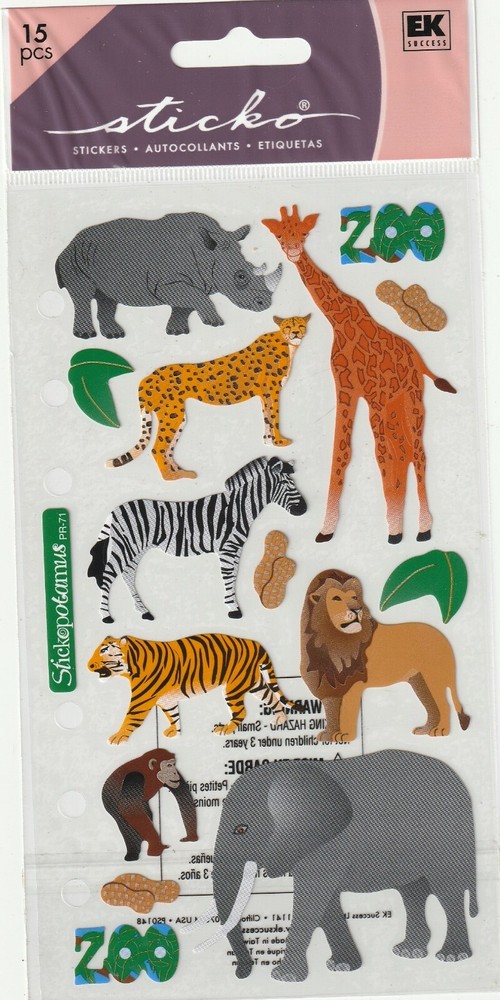 Sticko Classic stickers ZOO Tiger Lion Giraffe Zebra theme 50015 FAST FREE ship!