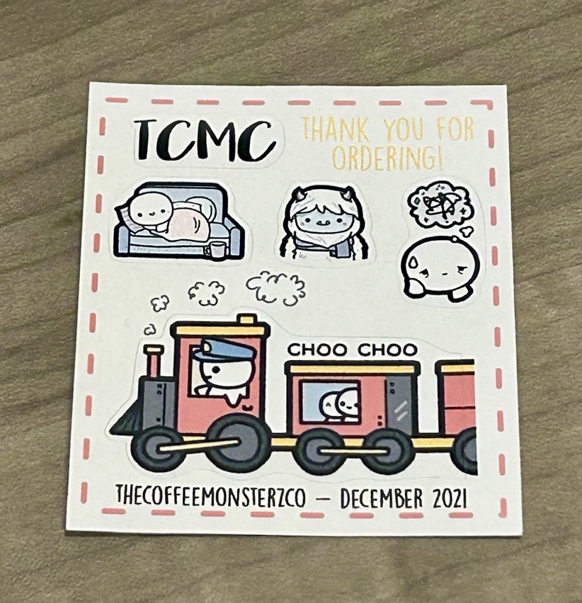 TheCoffeeMonsterzCo Train Mini Sticker Sheet TCMC December 2021 Stickers