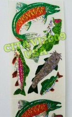HAMBLY STUDIOS PRISMATIC GLITTER STICKERS FISH FISHING COLLECTABLE VINTAGE RARE.