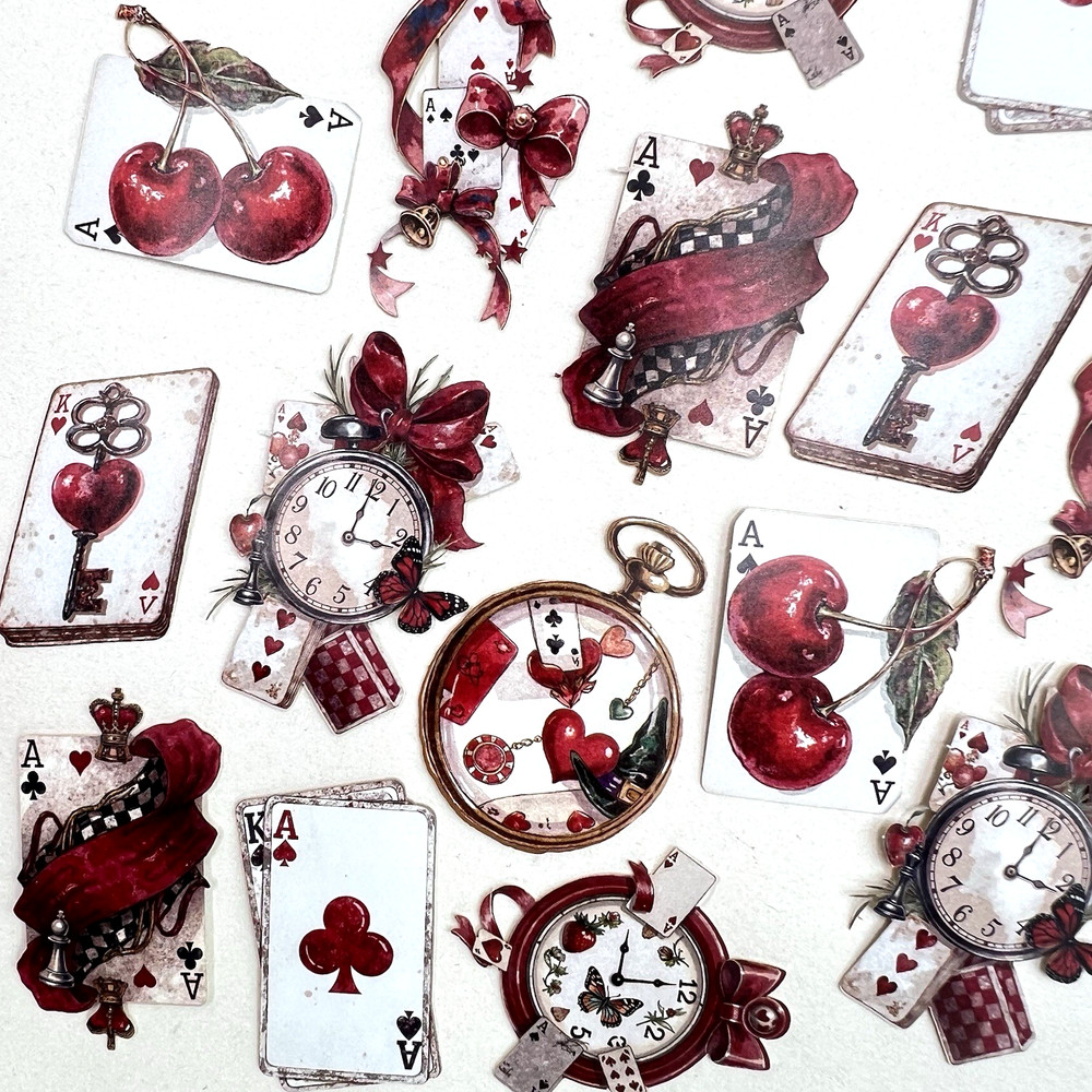 Playing Card Red Black Cardstock Stickers Scrapbook Junk Journaling Collage