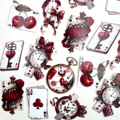 Playing Card Red Black Cardstock Stickers Scrapbook Junk Journaling Collage