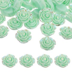 20mm Resin Rose Flatback Charms, 40Pcs Cabochon Embellishment, Shiny Light Green