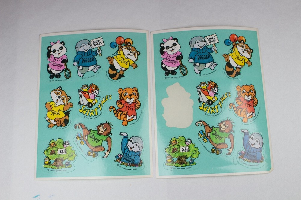 Hallmark Shirt Tales Sticker Sheet x2 1982 Vintage one missing