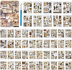 900Pcs Mini Scrapbook Washi Stickers for Journaling, 50 Sheets Vintage Sticker B