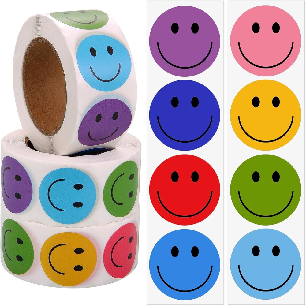 1500 Pcs Happy Smile Face Stickers for Kids,3 Rolls Classroom Incentive Reward D