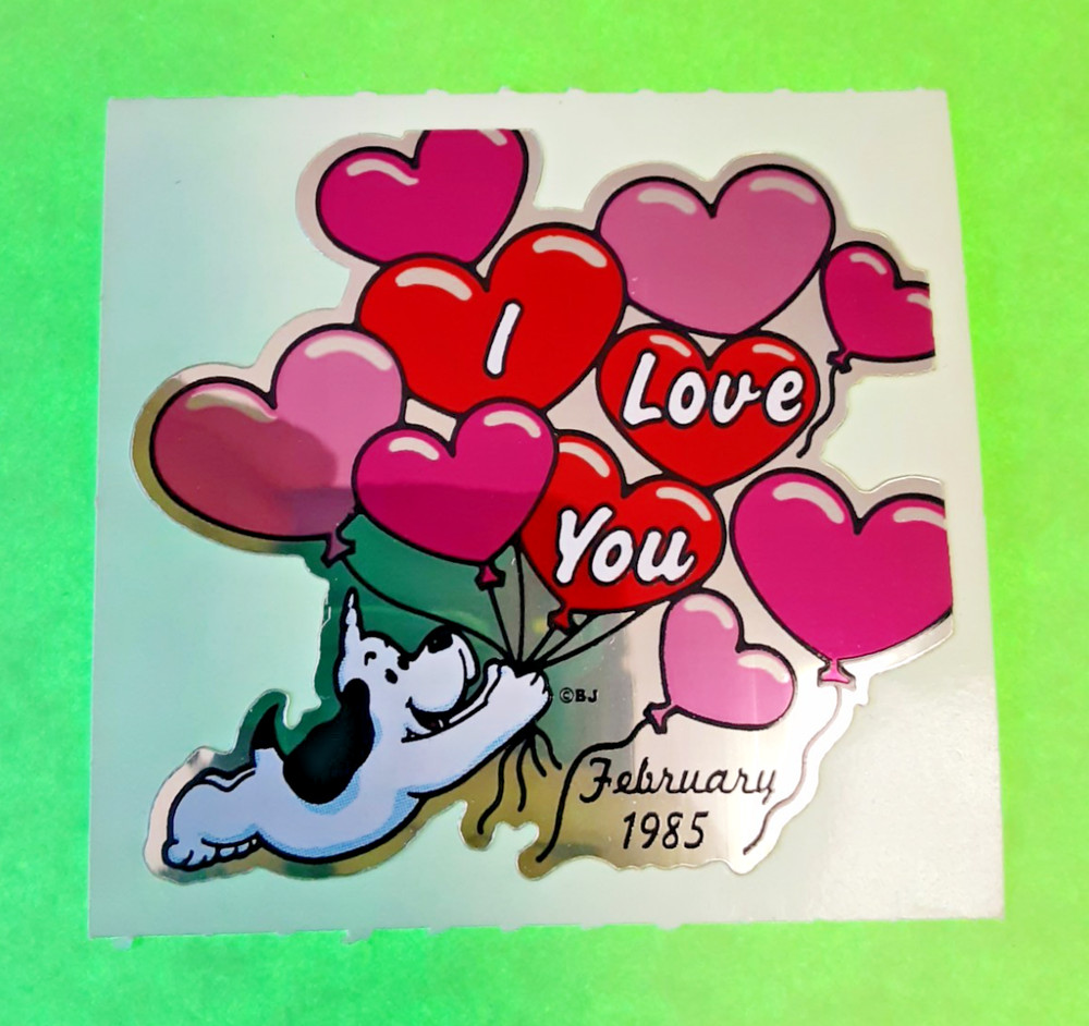 vintage 80’s BJ Decal Specialties mylar Valentine unidog large sticker module