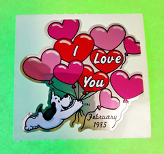 vintage 80’s BJ Decal Specialties mylar Valentine unidog large sticker module
