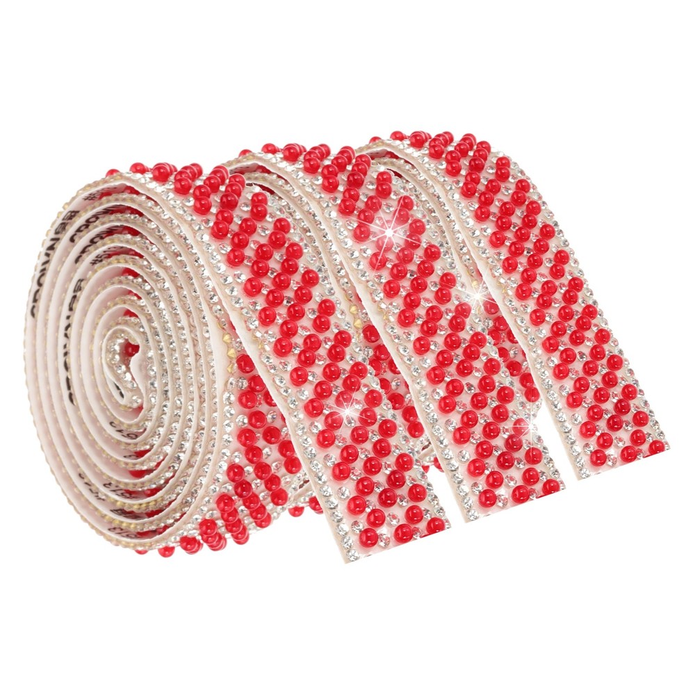 3 Pcs 3 Yard Pearl Rhinestone Ribbons, 2cm Pearls Rhinestone Tape Red