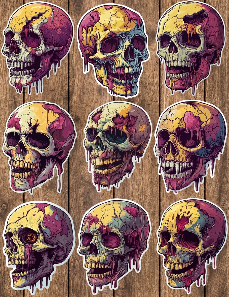 Gross Dripping Skull Die Cut Vinyl Stickers Set Scrapbooking Laptop Waterbottle