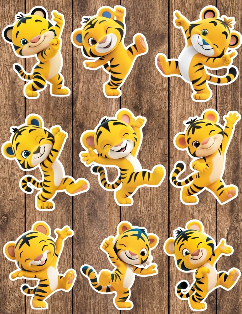 Cheerful Tiger Die Cut Vinyl Stickers Set Scrapbooking Laptop WaterBottle