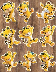 Cheerful Tiger Die Cut Vinyl Stickers Set Scrapbooking Laptop WaterBottle