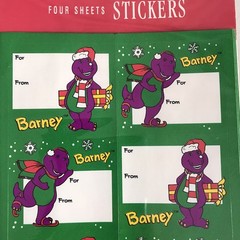 Vintage Hallmark Stickers 90s Barney Purple Dinosaur Christmas Gift Tags Crafts