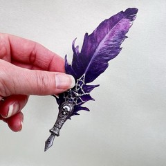 Gothic Feather Pen Ink Cardstock Stickers Purple Junk Journaling Collage