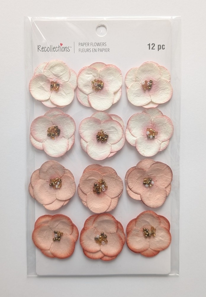 Pink & Coral Beaded Paper Flowers Scrapbooking Embellishments By Recollections