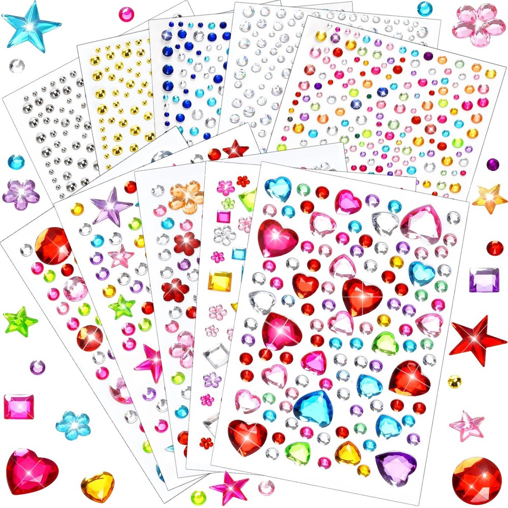 2168pcs Gem Stickers Rhinestones for Crafts, Sparkling Cute Star Heart Round …
