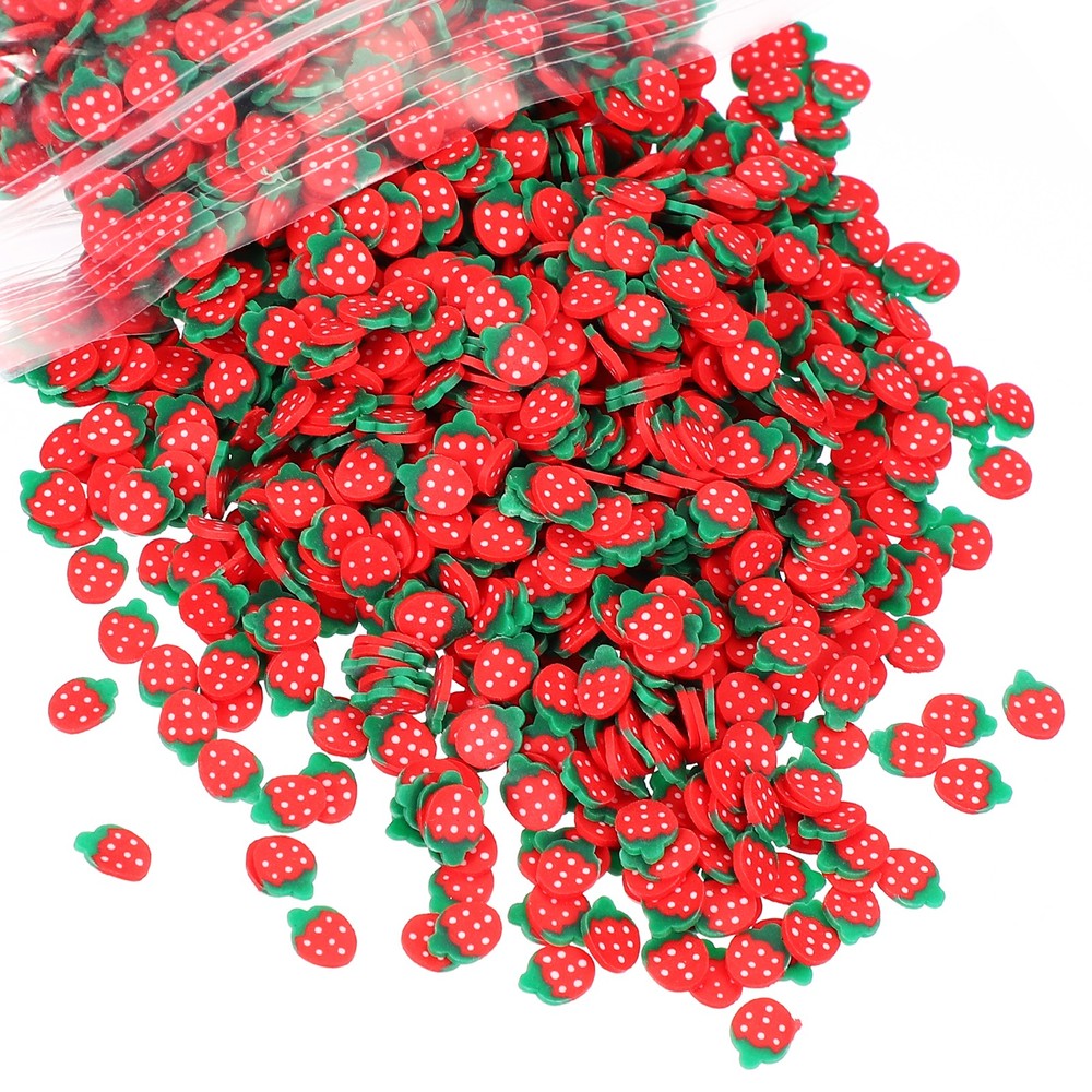 Polymer Clay Slices, 100g Strawberry Cartoon Slice Fruit Art Slices, Red Green