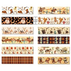 12 Pcs Western Cowboy Washi Tape 0.6 inch x 16.4ft, red, brown, white