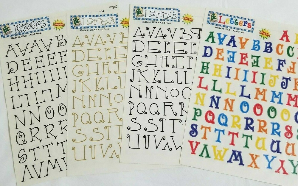NEW Lot 4 Sets Provo Craft Letters Numbers Black Multi Gold Acid Free -F