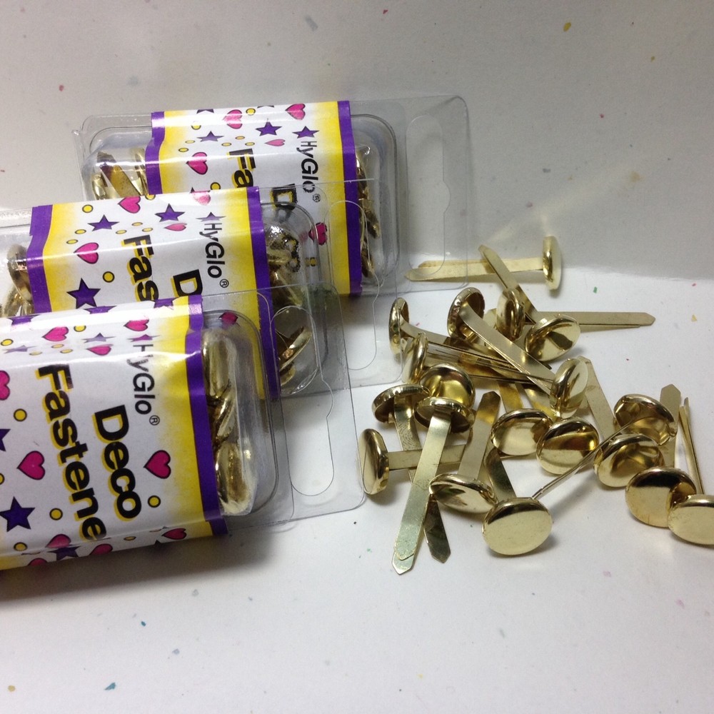 HyGlo Deco Fasteners – Brads – 1/2″ Big Top Brass- 80 Brads – NEW