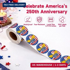 500 PCS 1.89″ Patriotic 250th Independence Anniversary Stickers Roll Round Ameri