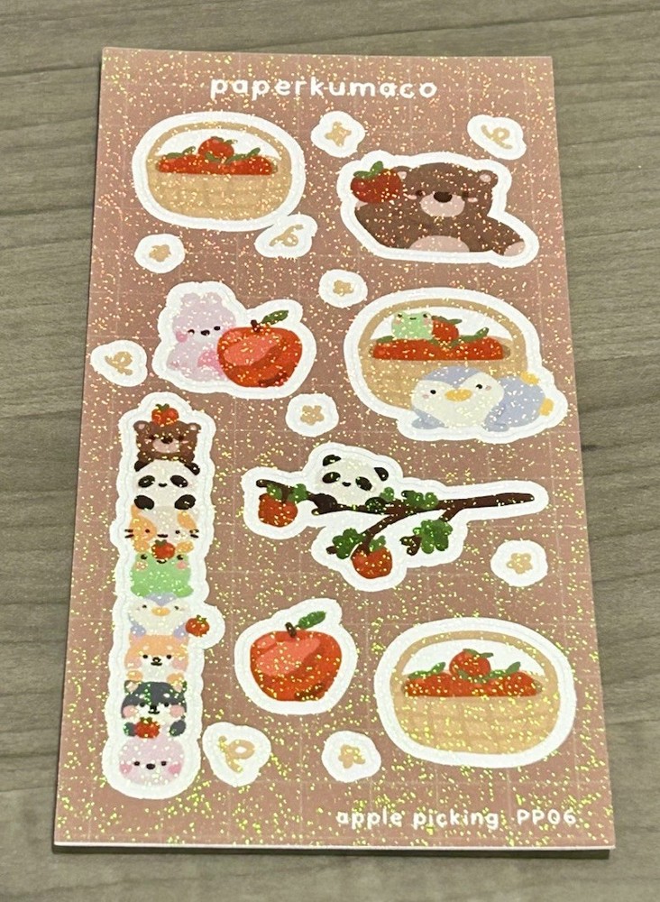NEW PaperKumaCo “Apple Picking” 🍎 Sticker Sheet Paper Kuma Co Stickers