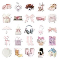 50Pcs Bowknot INS Stickers – Pink White Girly Aesthetic Decor for Journal – Wate