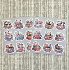 18 Cute Baby Animals in Teacups Stickers, Kawaii 1.6” Watercolor Decals