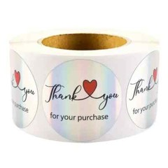 500/Roll 1.5″ Laser Holographic Heart Thank You Stickers for Business Package