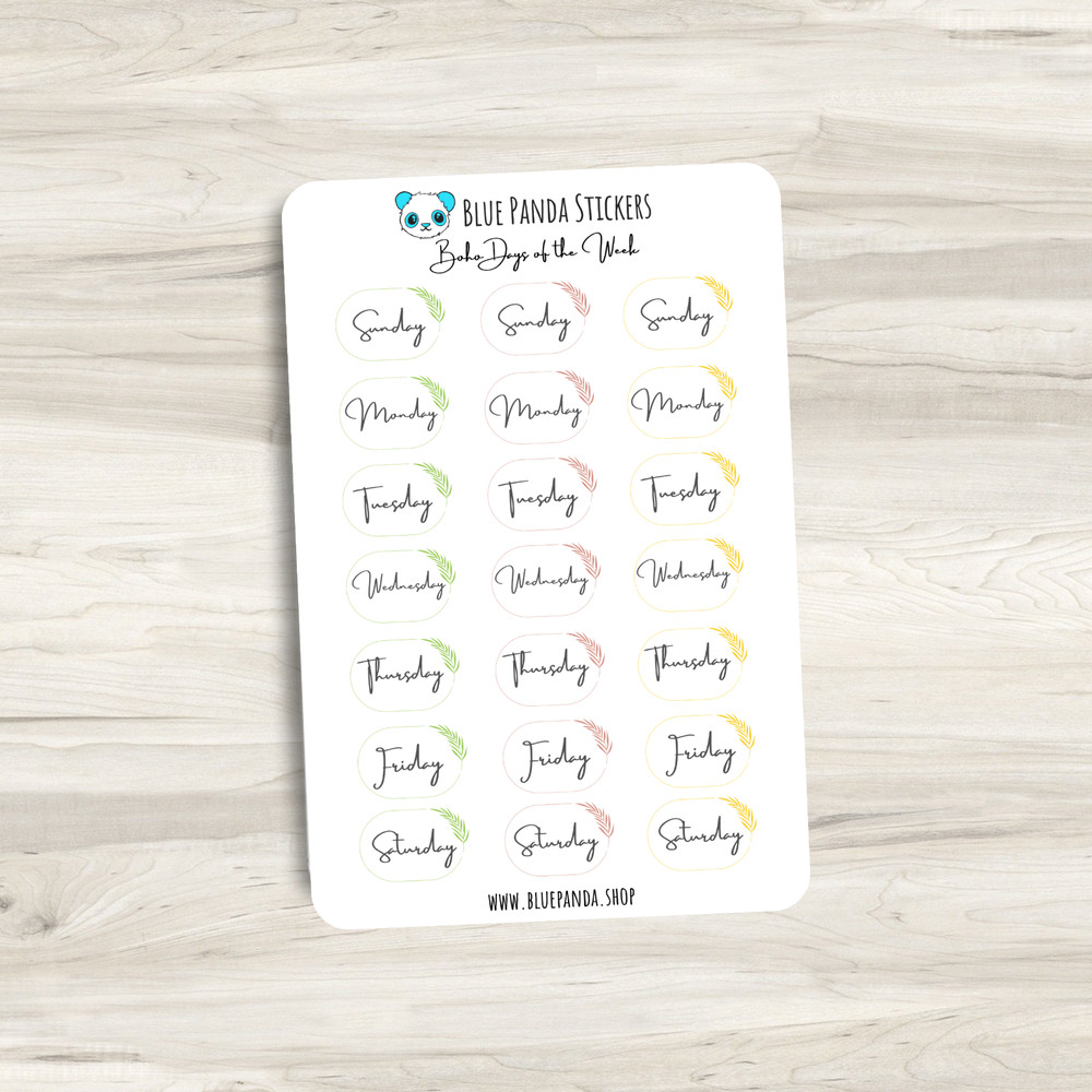 Boho Days of the Week Functional Sticker Sheet Cute Planner Journal Stationery
