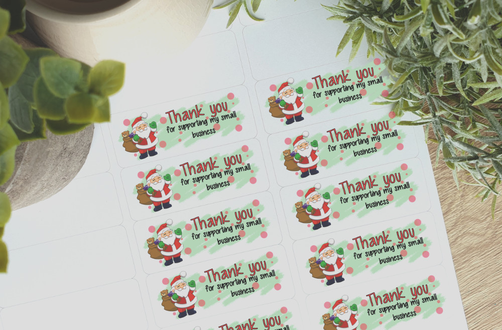 Custom Cute Thank you stickers ( 1×2 5/8 «) 100 count thank you labels santa