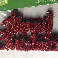 CHRISTMAS CRAFTS 3D GLITTER MERRY CHRISTMAS GREEN RED SIGNS 3D GLITTER ORNAMENTS
