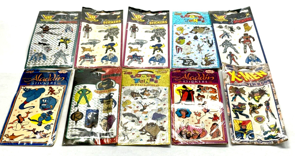 Lot of 10 Vintage 90s Stickers – X-Men VR Troopers Looney Toons Aladdin – Sealed