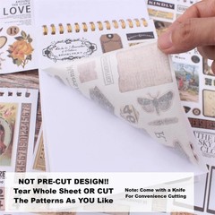 900Pcs Mini Scrapbook Washi Stickers for Journaling, 50 Sheets Vintage Sticker B