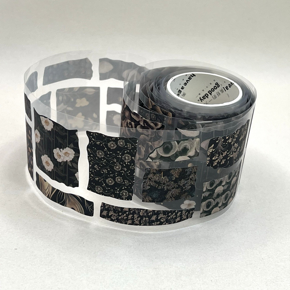 Black Gray Floral Flower Collage Sticker Roll Junk Journaling Scrapbooking