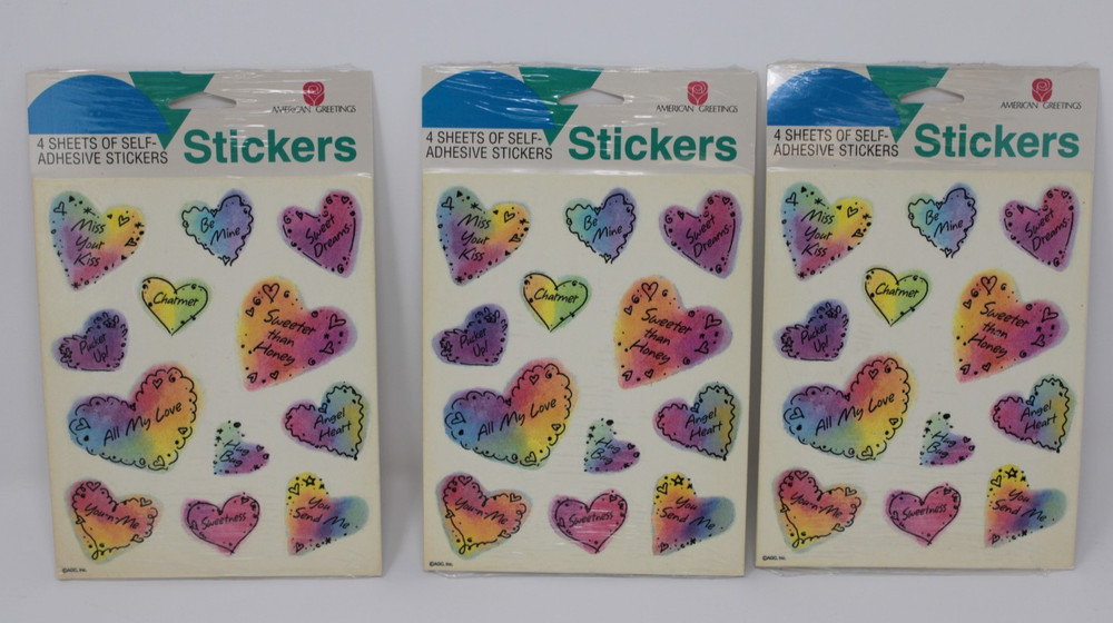 Vintage American Greetings Pastel Rainbow Heart Stickers 1980s 3 Packs 12 sheets