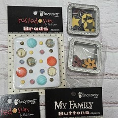Scrapbook/crafting Brads/Buttons/Slides Lot of 8 metal/plastic All new Package