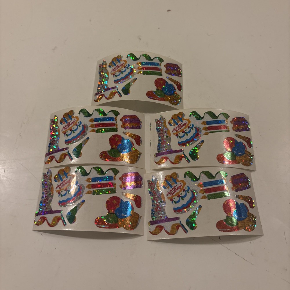 Vtg 1980s stickers Hambly Studios Mylar Foil Shiny Birthday Stickers Set 5 (a83