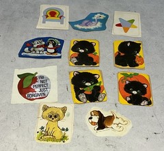 Vintage 1970s 1980s Sticker Lot Smurfs Care Bears Unicorns Hallmark Puffy