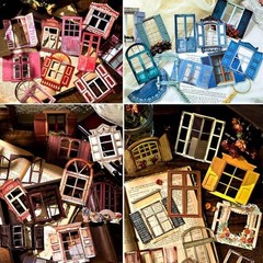 60pcs Vintage Textured Cardstock Window Frame Stickers for Scrapbooking & Journa
